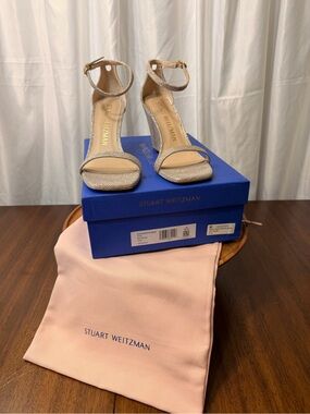 Stuart Weitzman Nudistcurve 85 Wedge Sandals Poudre Silver 8.5B